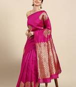 Pink soft silk blend banarasi jacuard work designer party wear saree with unstitched blouse piece
