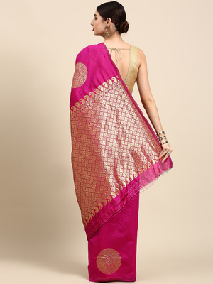 Pink silk blend banarasi saree with unstitched blouse piece 3