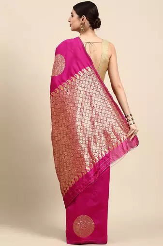 Pink silk blend banarasi saree with unstitched blouse piece