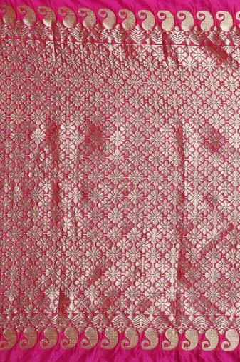 Pink silk blend banarasi saree with unstitched blouse piece