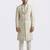 Ivory zardosi & peacock motif hand-embroidered raw silk sherwani mandarin collar