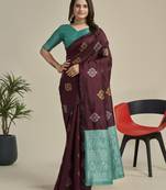 Maroon sky blue soft silk blend banarasi jacuard work designer party wear saree with unstitched blouse piece