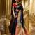 Blue red soft silk blend banarasi jacuard work designer party wear saree with unstitched blouse piece