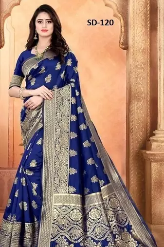 Neavy blue soft silk blend banarasi jacuard work designer party wear saree with unstitched blouse piece