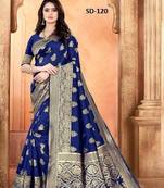 Neavy blue soft silk blend banarasi jacuard work designer party wear saree with unstitched blouse piece