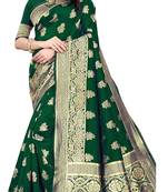 Green soft silk blend banarasi jacuard work designer party wear saree with unstitched blouse piece