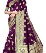 Purple soft silk blend banarasi jacuard work designer party wear saree with unstitched blouse piece