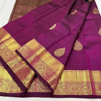 Purple silk blend banarasi saree with unstitched blouse piece 1