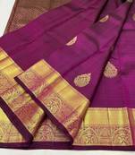Purple soft silk blend banarasi jacuard work designer party wear saree with unstitched blouse piece