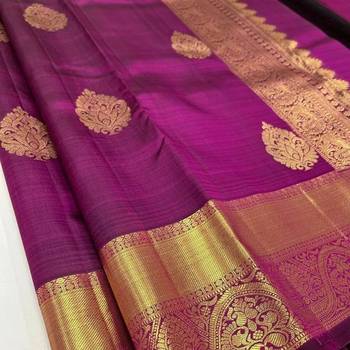 Purple silk blend banarasi saree with unstitched blouse piece 2