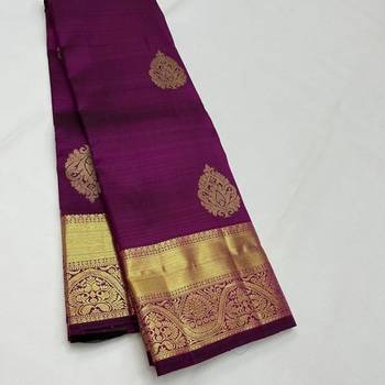 Purple silk blend banarasi saree with unstitched blouse piece 3