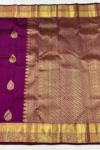 Purple silk blend banarasi saree with unstitched blouse piece