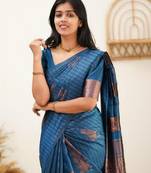 Rama soft silk blend banarasi jacuard work designer party wear saree with unstitched blouse piece