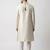 Ivory zardosi & peacock motif hand-embroidered raw silk sherwani mandarin collar