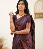 Wine soft silk blend banarasi jacuard work designer party wear saree with unstitched blouse piece