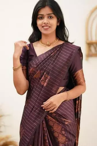 Wine silk blend banarasi saree with unstitched blouse piece