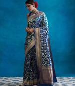 Morpich soft silk blend banarasi jacuard work designer party wear saree with unstitched blouse piece