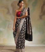 Black soft silk blend banarasi jacuard work designer party wear saree with unstitched blouse piece