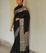 Black silk blend banarasi saree with unstitched blouse piece