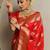 Red soft silk blend banarasi jacuard work designer party wear saree with unstitched blouse piece