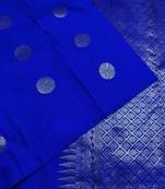 Royal blue soft silk blend banarasi jacuard work designer party wear saree with unstitched blouse piece