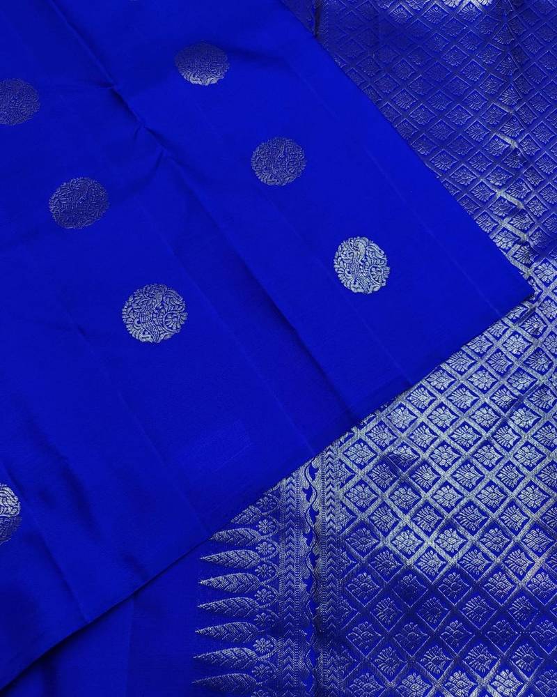 Royal blue soft silk blend banarasi jacuard work designer party wear saree with unstitched blouse piece