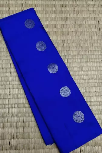 Royal blue silk blend banarasi saree with unstitched blouse piece