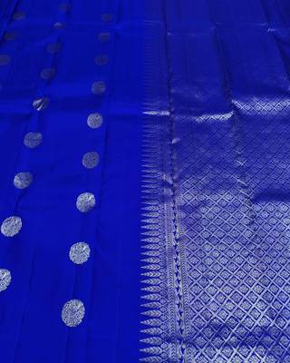 Royal blue silk blend banarasi saree with unstitched blouse piece 3
