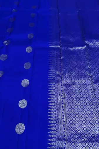 Royal blue silk blend banarasi saree with unstitched blouse piece