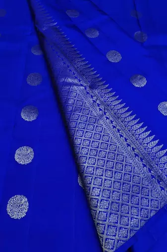 Royal blue silk blend banarasi saree with unstitched blouse piece