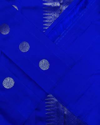 Royal blue silk blend banarasi saree with unstitched blouse piece 5