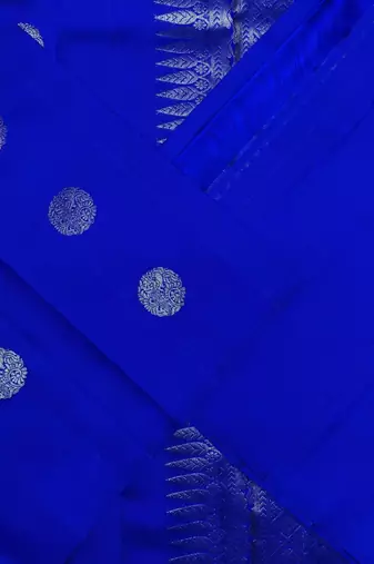 Royal blue silk blend banarasi saree with unstitched blouse piece