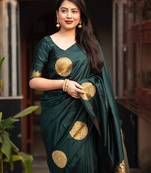 Green soft silk blend banarasi jacuard work designer party wear saree with unstitched blouse piece
