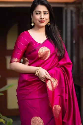 Pink soft silk blend banarasi jacuard work designer party wear saree with unstitched blouse piece