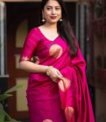 Pink soft silk blend banarasi jacuard work designer party wear saree with unstitched blouse piece