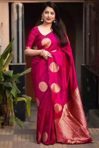 Pink silk blend banarasi saree with unstitched blouse piece