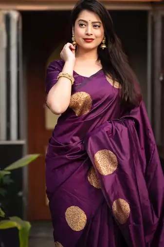 Wine soft silk blend banarasi jacuard work designer party wear saree with unstitched blouse piece