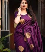 Wine soft silk blend banarasi jacuard work designer party wear saree with unstitched blouse piece