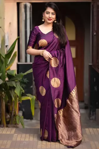 Wine silk blend banarasi saree with unstitched blouse piece