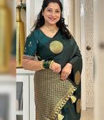 Green soft silk blend banarasi jacuard work designer party wear saree with unstitched blouse piece