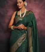 Green  soft silk blend banarasi jacuard work designer party wear saree with unstitched blouse piece