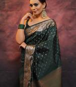 Green soft silk blend banarasi jacuard work designer party wear saree with unstitched blouse piece