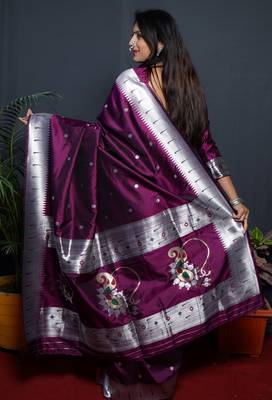 Wine silk blend banarasi saree with unstitched blouse piece 3
