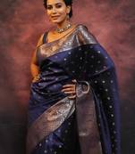 Neavy blue  soft silk blend banarasi jacuard work designer party wear saree with unstitched blouse piece