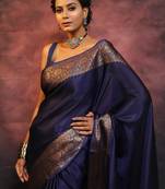 Neavy blue soft silk blend banarasi jacuard work designer party wear saree with unstitched blouse piece