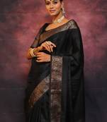 Black soft silk blend banarasi jacuard work designer party wear saree with unstitched blouse piece