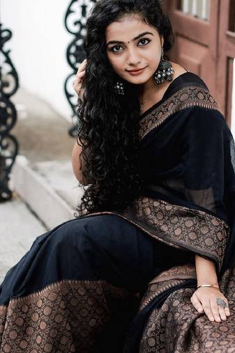 Black soft silk blend banarasi jacuard work designer party wear saree with unstitched blouse piece