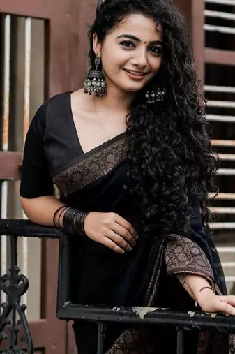 Black silk blend banarasi saree with unstitched blouse piece