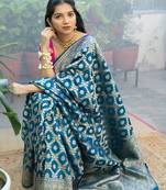 Rama pink silk blend banarasi saree with unstitched blouse piece