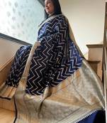 Blue soft silk blend banarasi jacuard work designer party wear saree with unstitched blouse piece